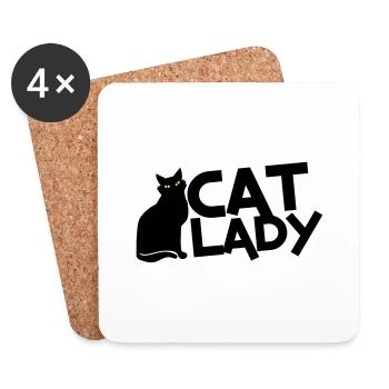 DAME DE CAT avec le chat noir et les yeux jaunes! - Dessous de verre (lot de 4) - blanc - Devant
