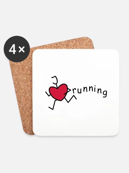 Lustiges Strichmännchen -I love running - Untersetzer (4er-Set) - Weiß