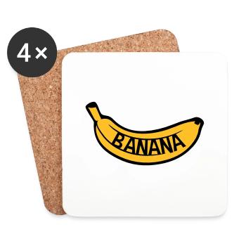 banana text logo fruit banana delicious healthy food b - Coasters (set of 4) - white - Front