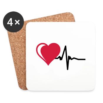 Coeur avec impulsion - Dessous de verre (lot de 4) - blanc - Devant