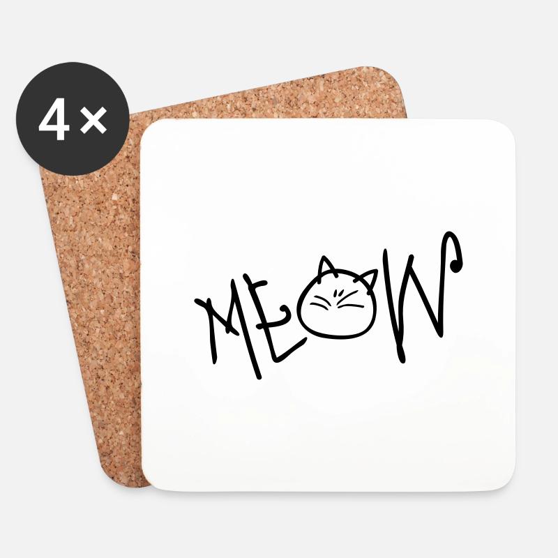 MEOW Text Katze - Untersetzer (4er-Set) - Weiß