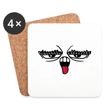 tongue stick out mouth 2 eyebrows eyes - Coasters (set of 4) - white - Front