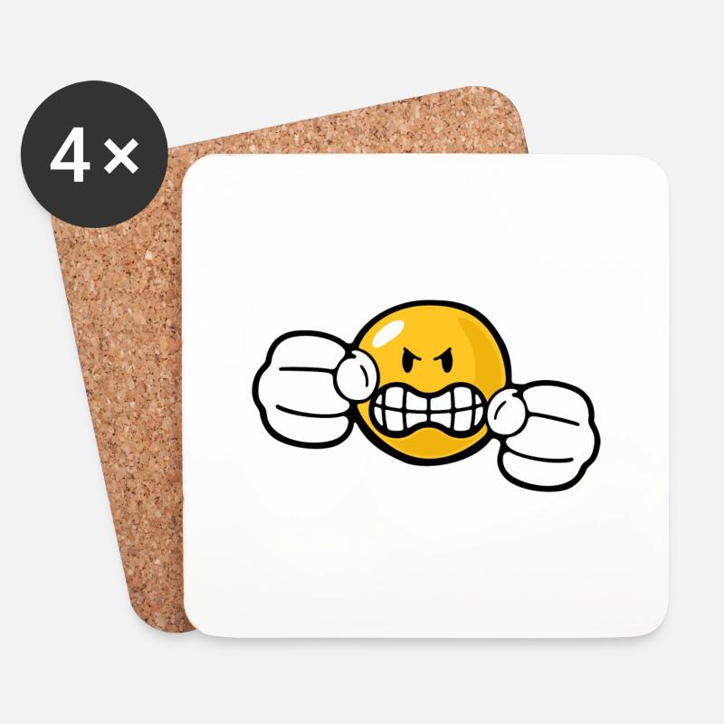 Smiley Anger Fury - Untersetzer (4er-Set) - Weiß