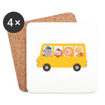 Gelber Bus mit niedlichen Tieren - Untersetzer (4er-Set) - Weiß - Vorne