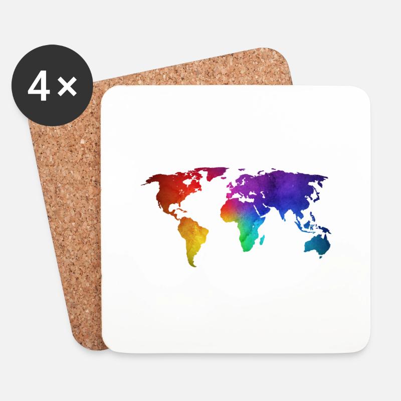 Weltkarte/Globe-Design mit funky RegenbogenFarbe - Untersetzer (4er-Set) - Weiß