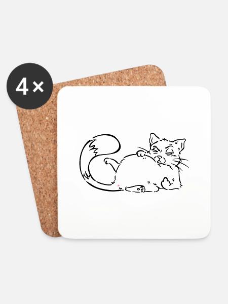 Katze Nö Nein Nope Mittelfinger personalisierbar - Untersetzer (4er-Set) - Weiß