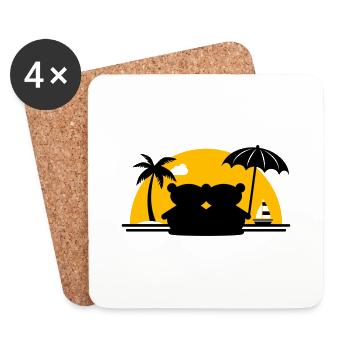 Ours en peluche plage de palmiers voilier coucher de soleil - Dessous de verre (lot de 4) - blanc - Devant