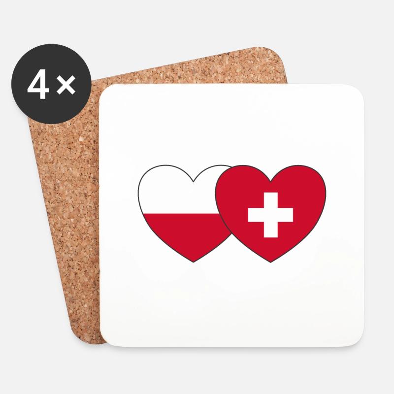 Polen Schweiz Flagge Herz - Untersetzer (4er-Set) - Weiß