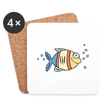Poisson Cichlide Eau Mer Graffiti Dessin - Dessous de verre (lot de 4) - blanc - Devant