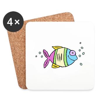 Poisson Cichlide Eau Mer Graffiti Dessin - Dessous de verre (lot de 4) - blanc - Devant