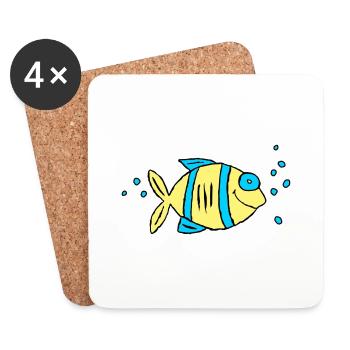 Poisson Cichlide Eau Mer Graffiti Dessin - Dessous de verre (lot de 4) - blanc - Devant
