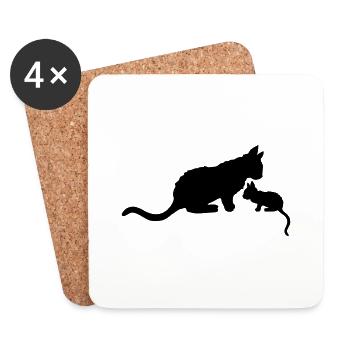 Mama Katze Kitten Silhouette - Untersetzer (4er-Set) - Weiß - Vorne