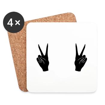 Black Victory Hand Signal Peace - Coasters (set of 4) - white - Front