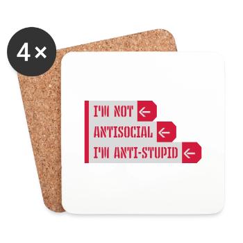 not antisocial anti stupid - Coasters (set of 4) - white - Front