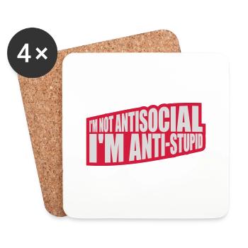 not antisocial anti stupid - Coasters (set of 4) - white - Front
