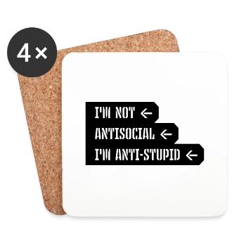 not antisocial anti stupid - Coasters (set of 4) - white - Front