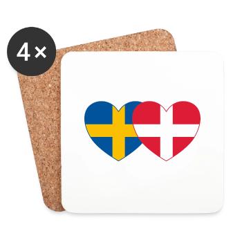 Suède Danemark Drapeau Coeur - Dessous de verre (lot de 4) - blanc - Devant
