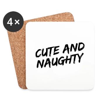 "Cute and Naughty" Schwarze Pinselschrift - Untersetzer (4er-Set) - Weiß - Vorne