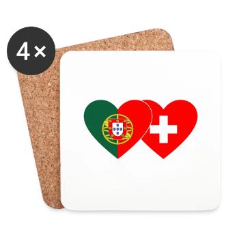 Portugal Suisse Drapeau Coeur - Dessous de verre (lot de 4) - blanc - Devant