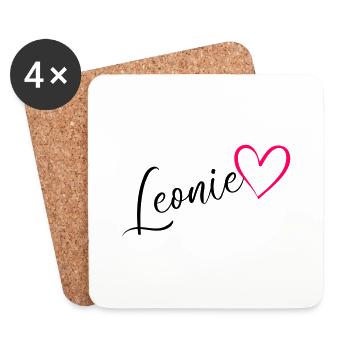 Léonie Nom Prénom Rose coeur - Dessous de verre (lot de 4) - blanc - Devant