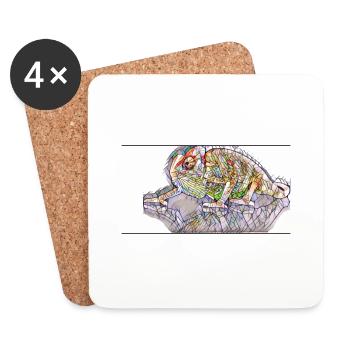 Caméléon - Impression d’art colorée et élégante - Dessous de verre (lot de 4) - blanc - Devant