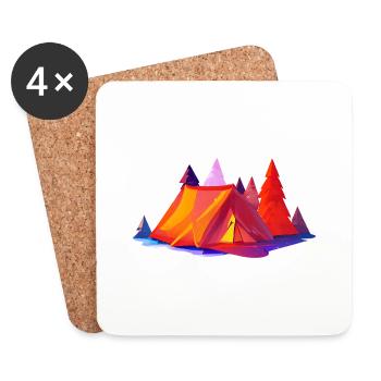 Camping Camp Cadeau Caravane Camping Camper - Dessous de verre (lot de 4) - blanc - Devant