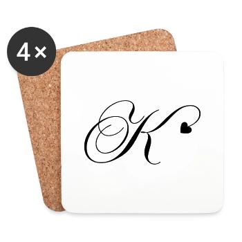 Buchstabe k Herz Kalligraphie - Untersetzer (4er-Set) - Weiß - Vorne