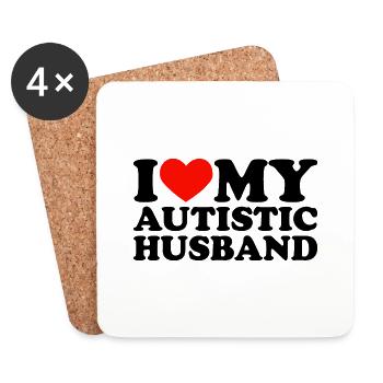 I Love My Autistic Husband Heart My Husband Autism - Untersetzer (4er-Set) - Weiß - Vorne