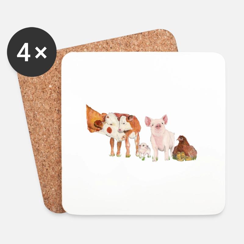Bauernhof Tiere Veganismus - Untersetzer (4er-Set) - Weiß