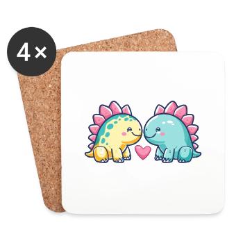 Dinosaure Stégosaure Couple Amour Couple Amoureux - Dessous de verre (lot de 4) - blanc - Devant