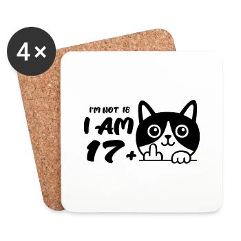 I'm Not 18, I Am 17 Plus 1 Middle Finger Cat Flip - Coasters (set of 4) - white - Front