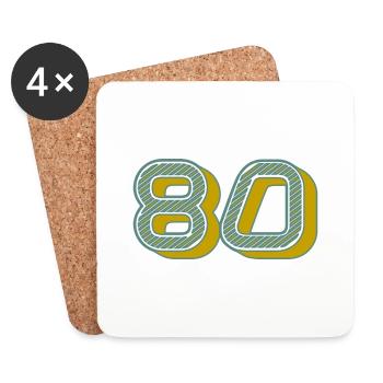 80. 80 ANS. 80e ANNIVERSAIRE. ANNIVERSAIRE 80 ANS. - Dessous de verre (lot de 4) - blanc - Devant