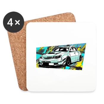Style de bande dessinée automobile - Dessous de verre (lot de 4) - blanc - Devant