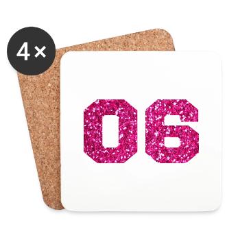 Number 6 Pink Glitter - 6th Anniversary - Coasters (set of 4) - white - Front