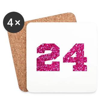 Numéro 24 paillettes rose - 24e anniversaire - Dessous de verre (lot de 4) - blanc - Devant