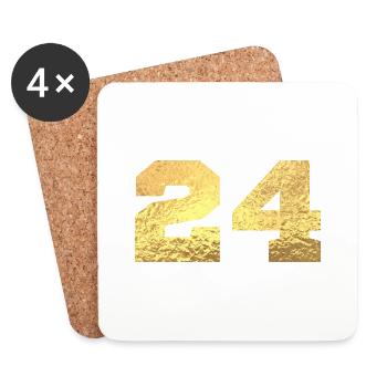 Numéro 24 paillettes doré - 24e anniversaire - Dessous de verre (lot de 4) - blanc - Devant