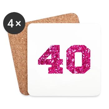 Number 40 Pink Glitter - 40th Birthday - Coasters (set of 4) - white - Front