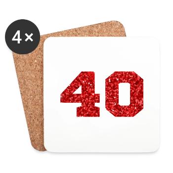 Numéro 40 paillettes rouge - 40e anniversaire - Dessous de verre (lot de 4) - blanc - Devant