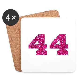 Numéro 44 paillettes rose - 44e anniversaire - Dessous de verre (lot de 4) - blanc - Devant