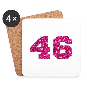 Numéro 46 paillettes rose - 46e anniversaire - Dessous de verre (lot de 4) - blanc - Devant