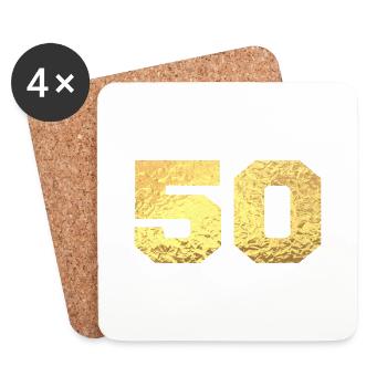 Numéro 50 paillettes doré - 50e anniversaire - Dessous de verre (lot de 4) - blanc - Devant