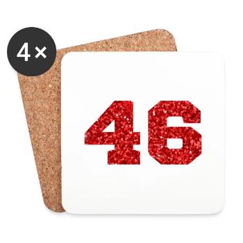 Numéro 46 paillettes rouge - 46e anniversaire - Dessous de verre (lot de 4) - blanc - Devant