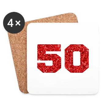 Numéro 50 paillettes rouge - 50e anniversaire - Dessous de verre (lot de 4) - blanc - Devant