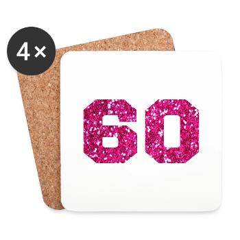 Numéro 60 paillettes rose - 60e anniversaire - Dessous de verre (lot de 4) - blanc - Devant