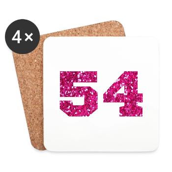 Numéro 54 paillettes rose - 54e anniversaire - Dessous de verre (lot de 4) - blanc - Devant