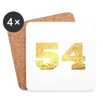 Numéro 54 paillettes doré - 54e anniversaire - Dessous de verre (lot de 4) - blanc - Devant