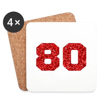 Number 80 Red Glitter - 80th Anniversary - Coasters (set of 4) - white - Front