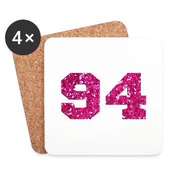 Nummer 94 Pink Glitter - 94. Geburtstag - Untersetzer (4er-Set) - Weiß - Vorne