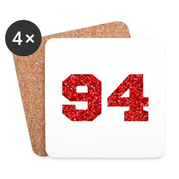 Nummer 94 Roter Glitzer - 94. Geburtstag - Untersetzer (4er-Set) - Weiß - Vorne