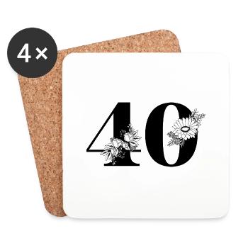 Numéro 40 floral noir - 40e anniversaire floral - Dessous de verre (lot de 4) - blanc - Devant